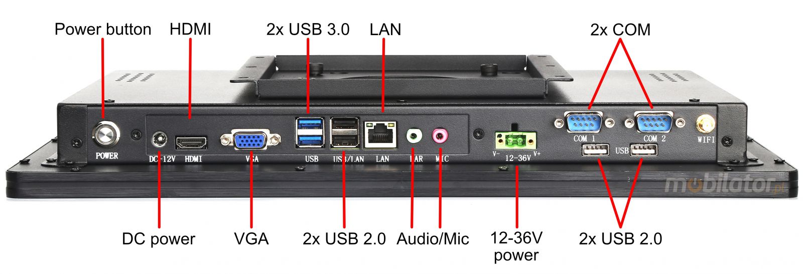 BiBOX-185PC1 (J1900) v.7 - Pancerny panel przemysowy z licencj Windows 10 PRO z norm odpornoci IP65 oraz WiFi z dyskiem 128GB SSD
