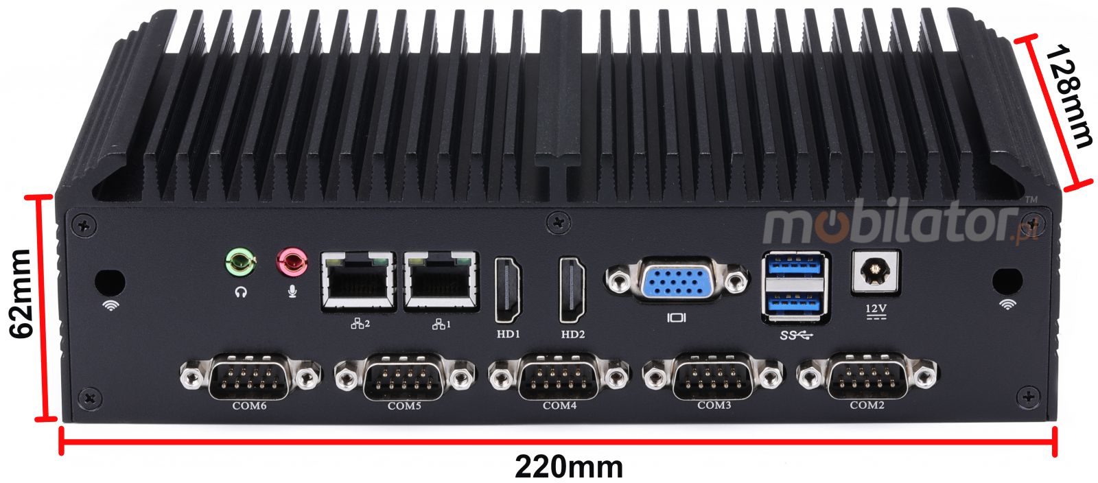 mBox X155 v.1 - Przemysowy MiniPC - procesor Intel Celeron 3865U - dysk M.2 - USB 3.0, 2x HDMI - Wymiary