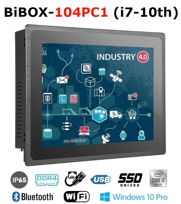 BiBOX-104PC1 (i7-10th) Przemysowy komputer panelowy PanelPC z nowoczesnym procesorem i7-10510U i moduem WiFi + Bluetooth. Licencja WINDOWS 10 PRO