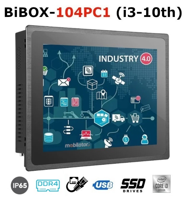 BiBOX-104PC1 (i3-10th) Przemysowy komputer panelowy PanelPC z nowoczesnym procesorem i3 norm odpornoci IP65 na ekran (1xLAN, 4xUSB)