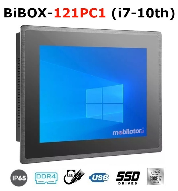 BiBOX-121PC1 (i7-10th) Przemysowy komputer panelowy PanelPC z nowoczesnym procesorem i7-10510U norm odpornoci IP65 na ekran (1xLAN, 4xUSB)