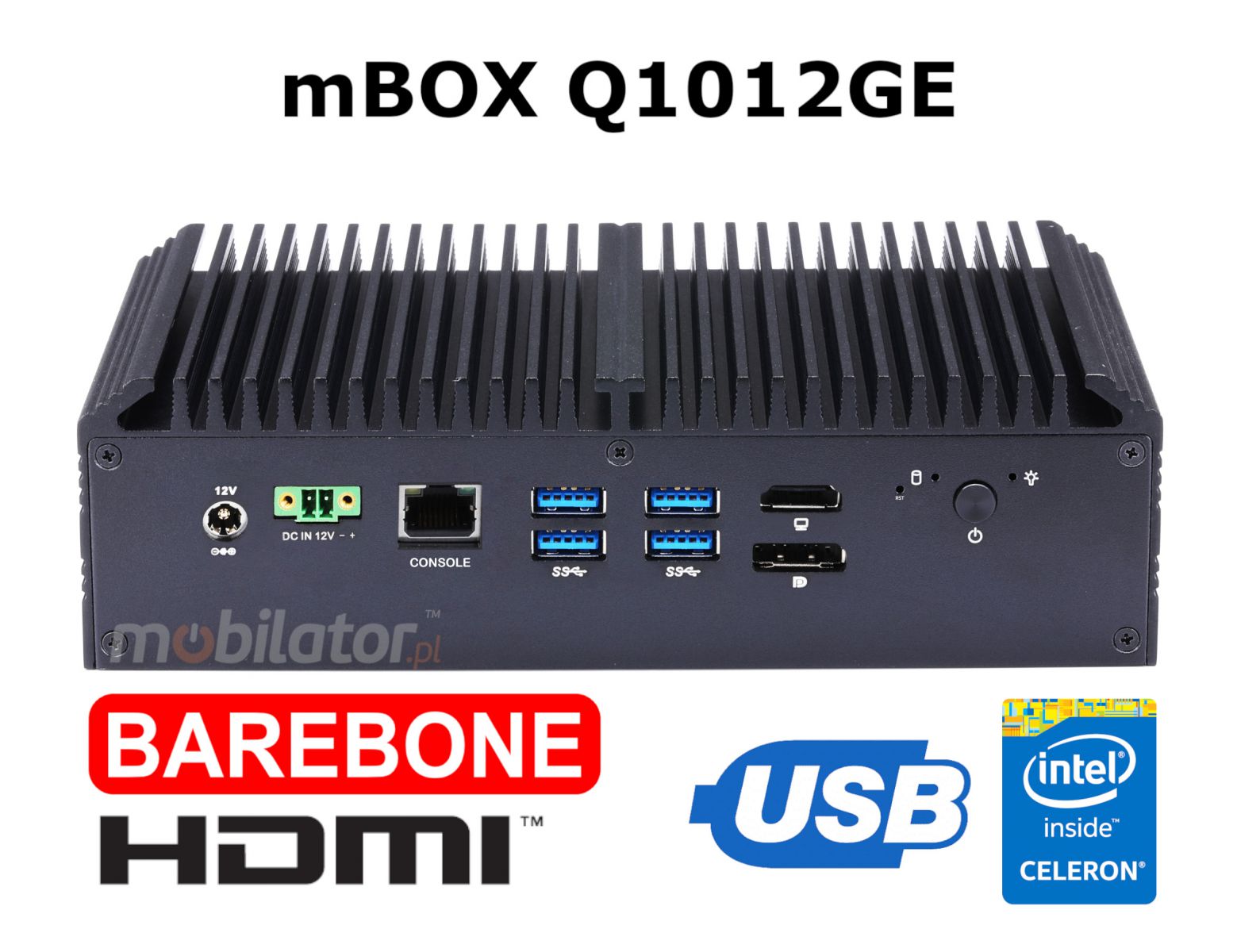 mBOX Q1012GE barebone wersja 1, HDMI, intel Celeron