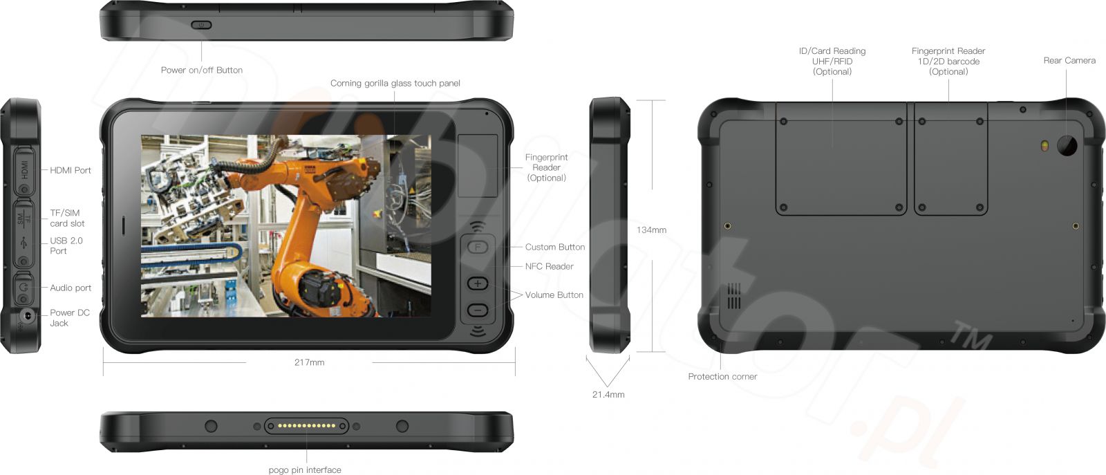Przemysowy 7 calowy tablet z Androidem 10.0 GMS, 4GB RAM pamici, dyskiem 64GB ROM i NFC- Emdoor Q75 v.1