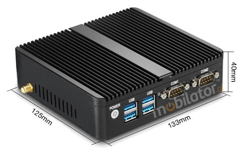 Wzmocniony mini Komputer Przemysowy Fanless MiniPC yBOX GX30 - 3805U v.2 wymiary maly przenosny wygodny com rs232 mobilator szybki 2 lan rj45