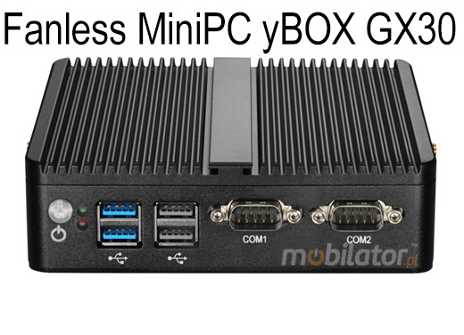 Wzmocniony mini Komputer Przemysowy Fanless MiniPC yBOX GX30 - 3805Uv.1 pogladowe com rs232 mobilator szybki 2 lan rj45