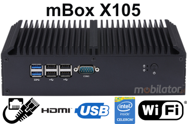 mBox X155 v.3 - Komputer przemysowy, pasywne chlodzenie, dysk M.2, (miejsce na dodatkowy dysk), 8GB RAM, USB 3.0 oraz WIFI