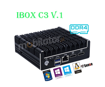 IBOX C3 v.1 - BAREBONE Wytrzymay miniPC z procesorem Intel Celeron, zczami 4x USB 2.0, 2x USB 3.0, 1x RJ-45 COM oraz 2x RJ-45 LAN