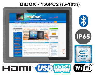 BiBOX-156PC2 (i5-10210U) v.6 - Wodoodporny panel przemysowy z licencj Windows 10 PRO, rozszerzonym dyskiem SSD oraz WiFi i Bluetooth (2xLAN, 4xUSB)