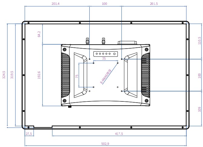 Mobitouch 215W-LF+2D Przemysłowy komputer panelowy wymiary produktu