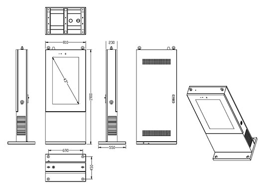 nomobi trex Hi43 cale wymiary totem zewnętrzny android 10 ip65