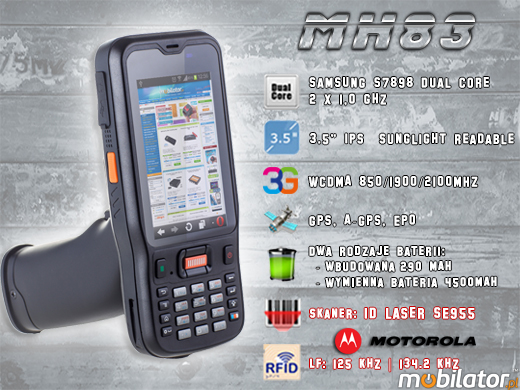 Przemysowy Kolektor Danych MobiPad MH83 RUGGED DATA COLLECTOR MH-83 rfid LF HF 3g wcdma gsm 1d barcode scanner czytnik kodow kreskowych 1d 2d