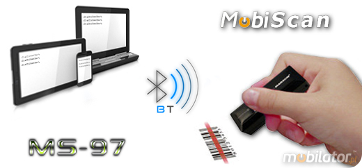 MobiScan  MS97 Bluetooth 2.0 / 4.0 MOBISCAN MS-97 Skaner 1D Bezprzewodowy Bluetooth 2.0 Porczny MobiSCAN  Kompatybilny Windows Android IOS mobilator.pl New Portable Devices Mobilne Skanery kodw kreskowych MINI