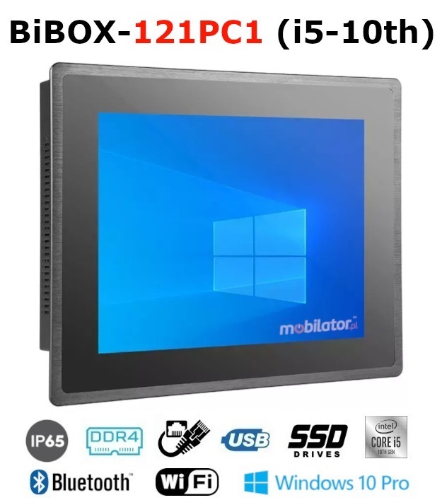 BiBOX-121PC1 (i5-10th) Przemysowy komputer panelowy PanelPC z nowoczesnym procesorem i5 i moduem WiFi + Bluetooth. Licencja WINDOWS 10 PRO