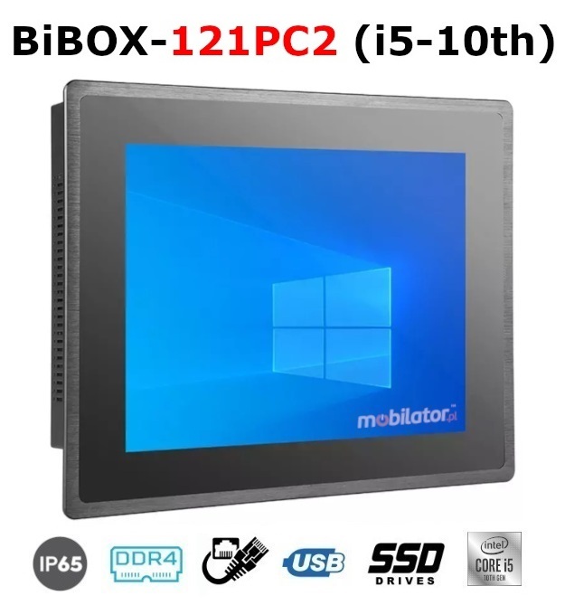 BiBOX-121PC2 (i5-10th) 2xLAN - Przemysowy komputer panelowy PanelPC z nowoczesnym procesorem i5-10210U norm odpornoci IP65 na ekran