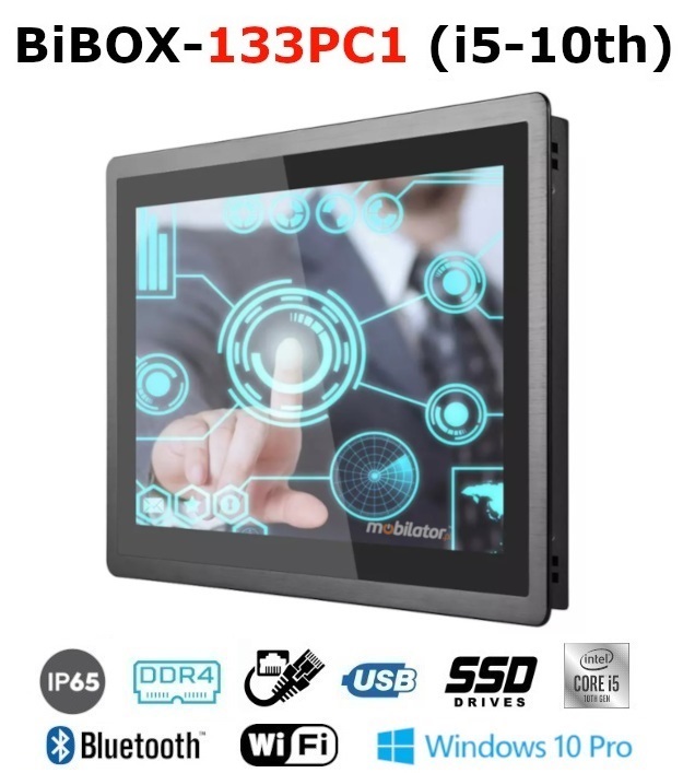 BiBOX-133PC1 (i5-10th) Przemysowy komputer panelowy PanelPC z nowoczesnym procesorem i5-10210U i moduem WiFi + Bluetooth. Licencja WINDOWS 10 PRO