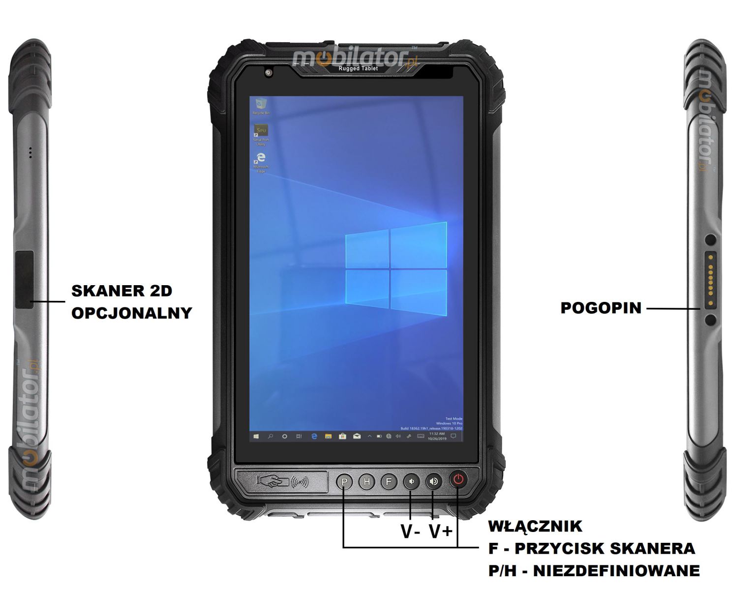 MobiPAD 9TS-J - wytrzymay tablet przemysowy z ekranem 1000 nits, GPS wysokiej precyzji, UHF RFID 3-4 metry, NFC, skaner 2D Newland N1, czytnik linii papilarnych, Intel Celeron N4500 2x2.8GHz, Windows 10, 8 calowy ekran dotykowy, 4GB RAM, 64GB ROM, IP65