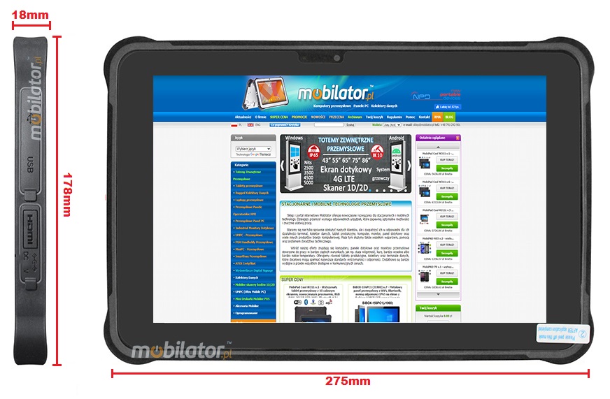 MobiPAD A311-R2 - Nowoczesny tablet przemysowy 10.1 cala, Android 12, 8GB RAM, 256GB ROM, IP65, GPS, NFC, Bluetooth 5.0, 1920x1200, 450 nits, z czytnikiem linii papilarnych i skanerem 2D Honeywell N4680