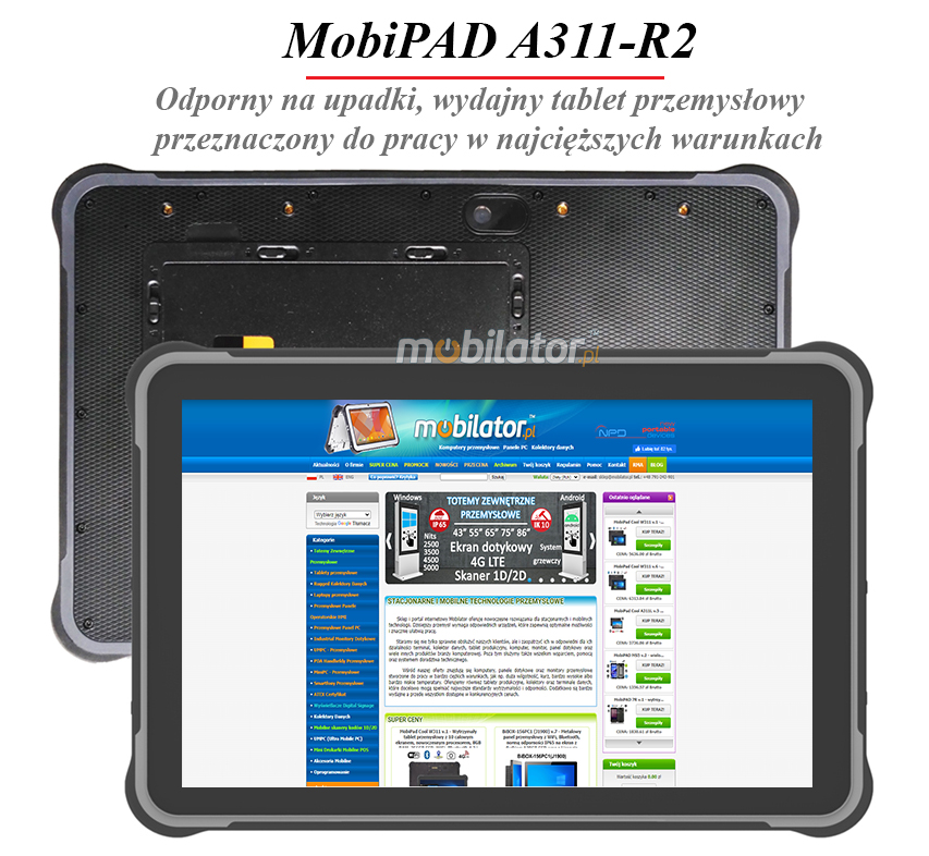 MobiPAD A311-R2 - Profesjonalny tablet przemysowy z UHF RFID (0.8-1 metra), 10.1 cala, Android 12, 8GB RAM, 256GB ROM, IP65, NFC, Bluetooth 5.0, 1920x1200, 450 nits, idealny dla logistyki