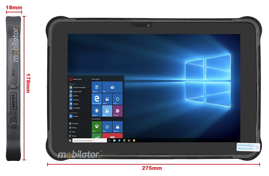 MobiPAD JST11 - Wielozadaniowy tablet z ekranem 1920x1200, 10.1 cala, Intel N5100, 4G, Windows 10, GPS, NFC, RJ45, USB 3.0, WiFi, Bluetooth, aparatami 5MPx/13MPx, czytnikiem linii papilarnych