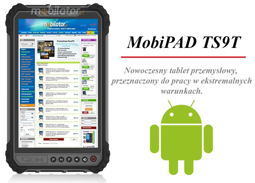 MobiPAD TS9T - profesjonalny przemysowy tablet z NFC, wzmocniony i odporny na wod i py IP65, 8GB RAM, 256GB ROM, 8-rdzeniowy procesor, Android 10, ekran 8 cali 1920x1200, 5G, 4G LTE, Bluetooth 5.0, GPS