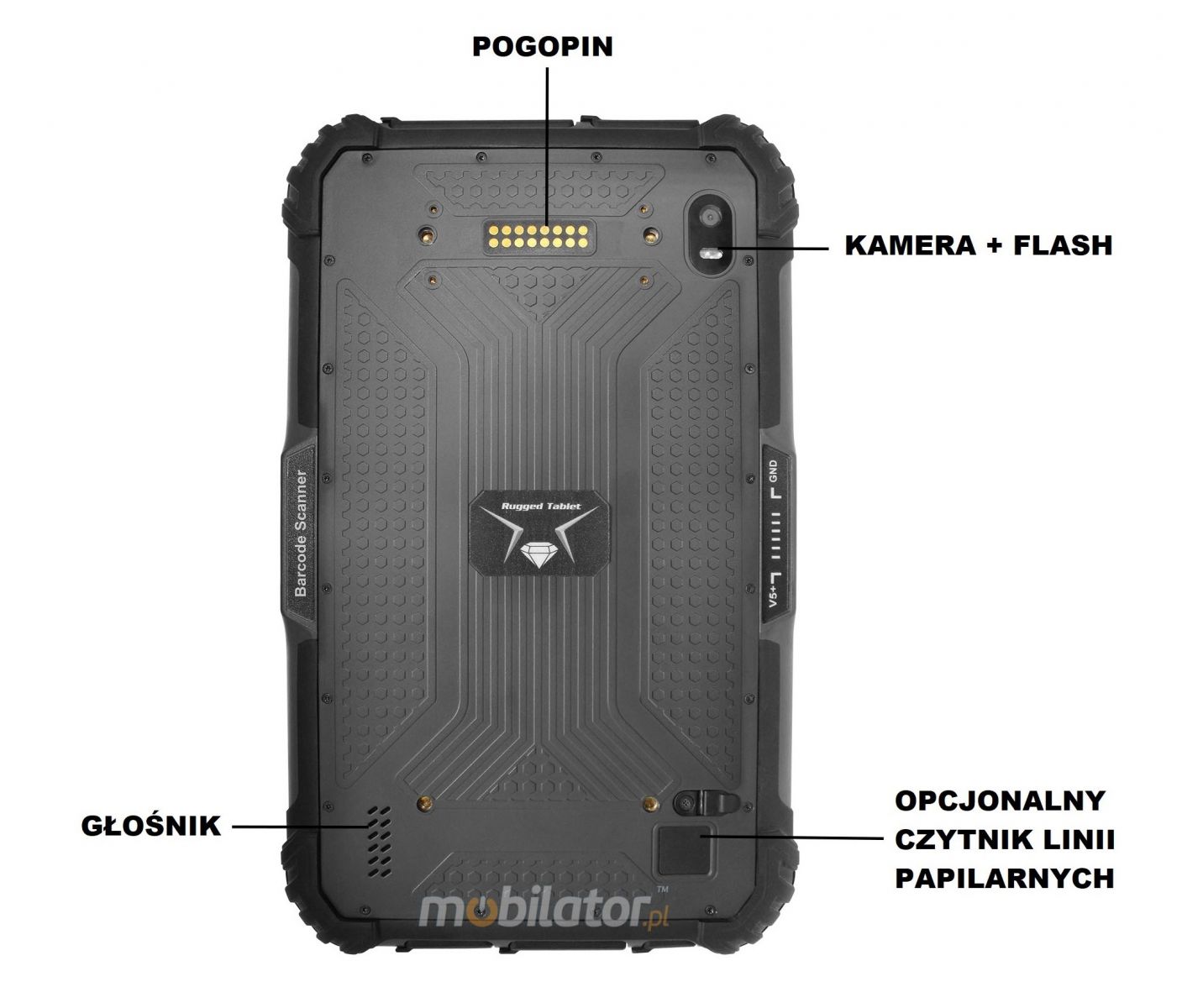 MobiPAD TS9T - wytrzymay tablet do pracy w trudnych warunkach z NFC, UHF RFID (3-4m), Skanerem 2D Newland N1, Wysokiej precyzji GPS i czytnikiem linii papilarnych, IP65, 8GB RAM, 256GB ROM, 8-rdzeniowy procesor, Android 10, 8-calowy wywietlacz, 1920x1200, 5G, 4G LTE